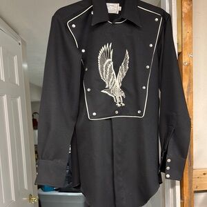 Vintage Western Black Shirt with Eagle Design